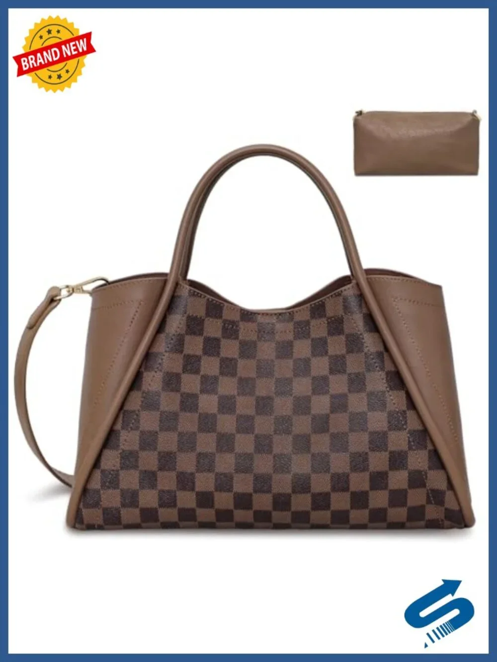 Faux Leather Checkered Satchel Purse with Adjustable Strap & Tablet Pocket
